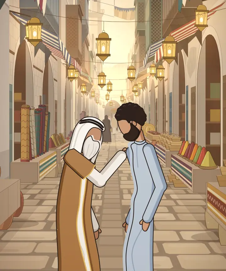 الجد حاطط إيده على كتف حفيده